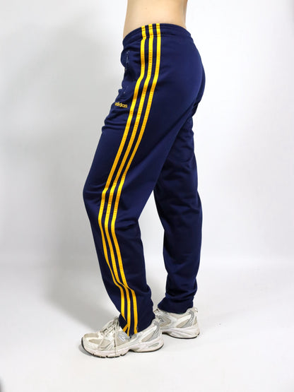 Vintage 80s 90s ADIDAS tracksuit bottoms dark blue yellow 38