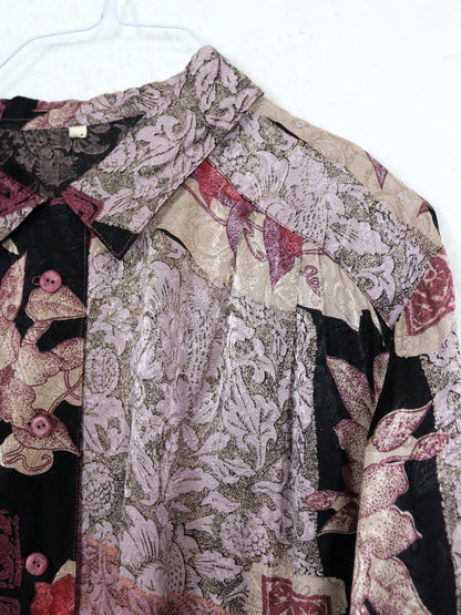 Vintage 80s 90s blouse long sleeve crazy pattern shiny 40