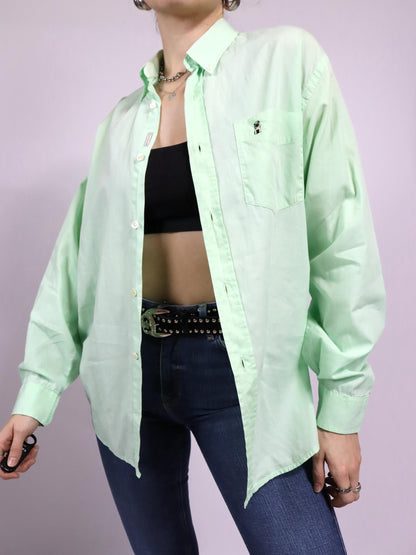 Vintage 80s 90s VALENTINO OLIVER shirt long sleeve mini green embroidery M