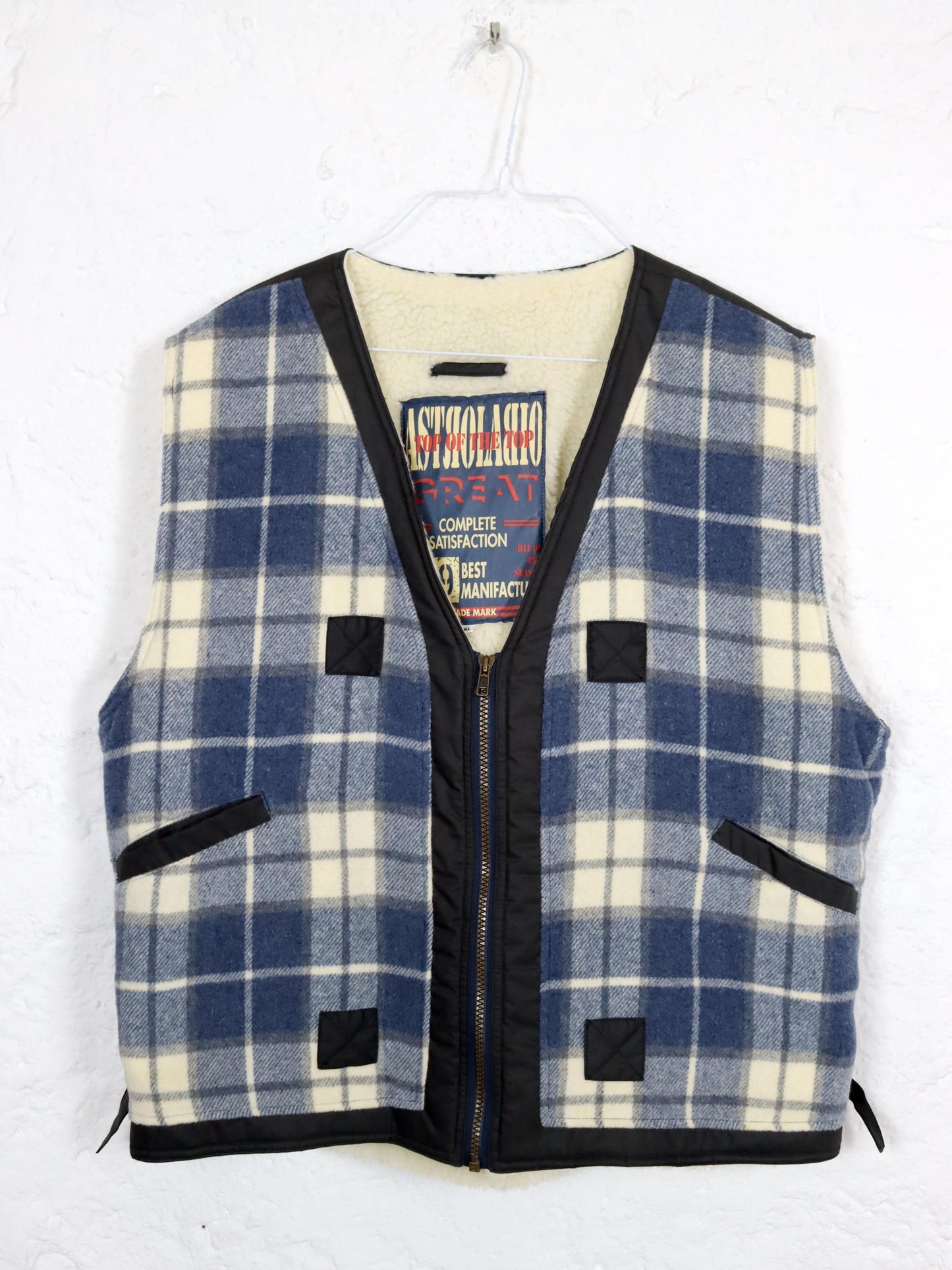 Vintage 80er 90er ASTROLABIO Weste gefüttert Wollweste kariert blau XL