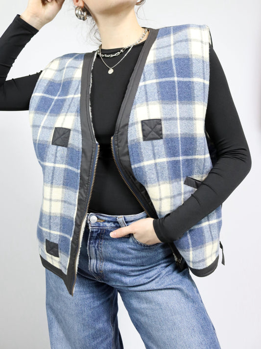 Vintage 80s 90s ASTROLABIO vest lined wool vest checked blue XL