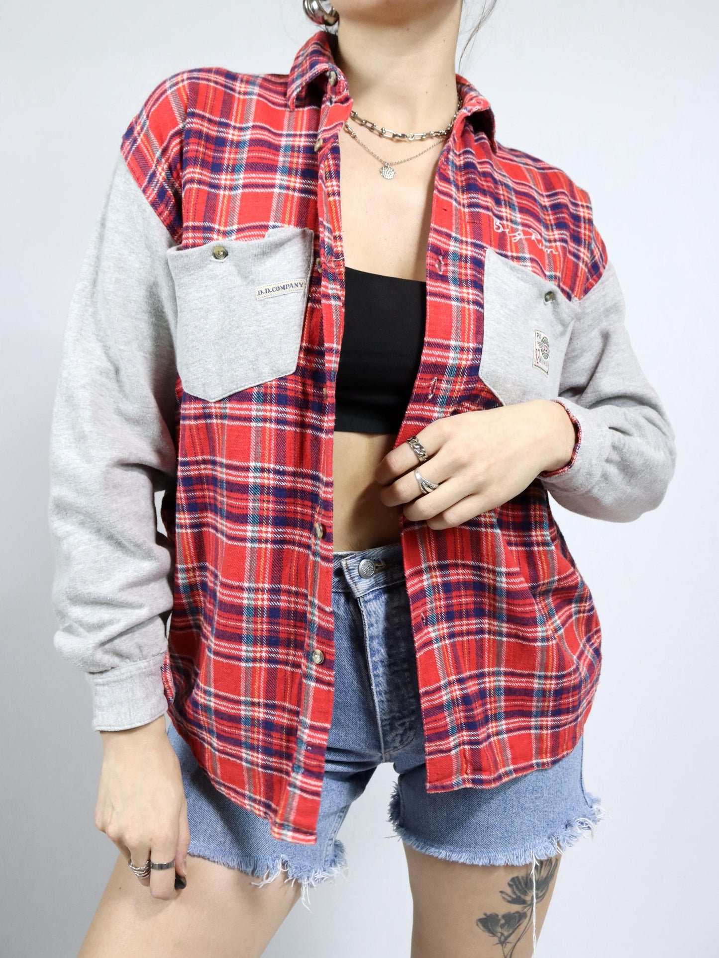 Vintage 80s 90s DP WEAR flannel shirt long sleeve gray red L