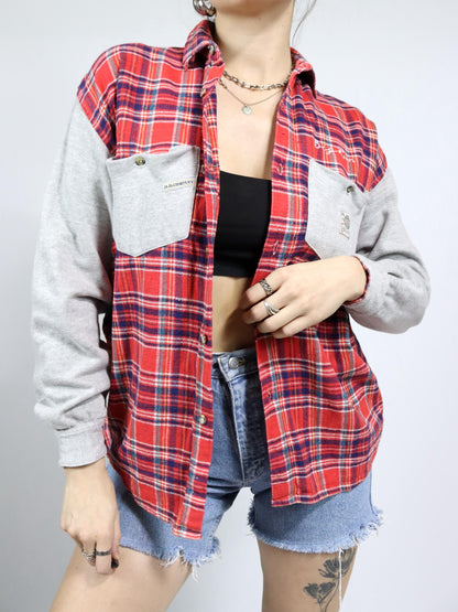 Vintage 80s 90s DP WEAR flannel shirt long sleeve gray red L