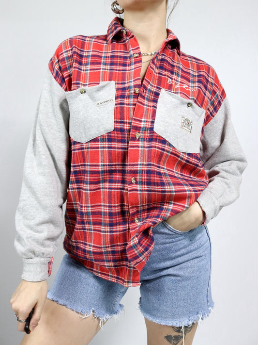 Vintage 80s 90s DP WEAR flannel shirt long sleeve gray red L