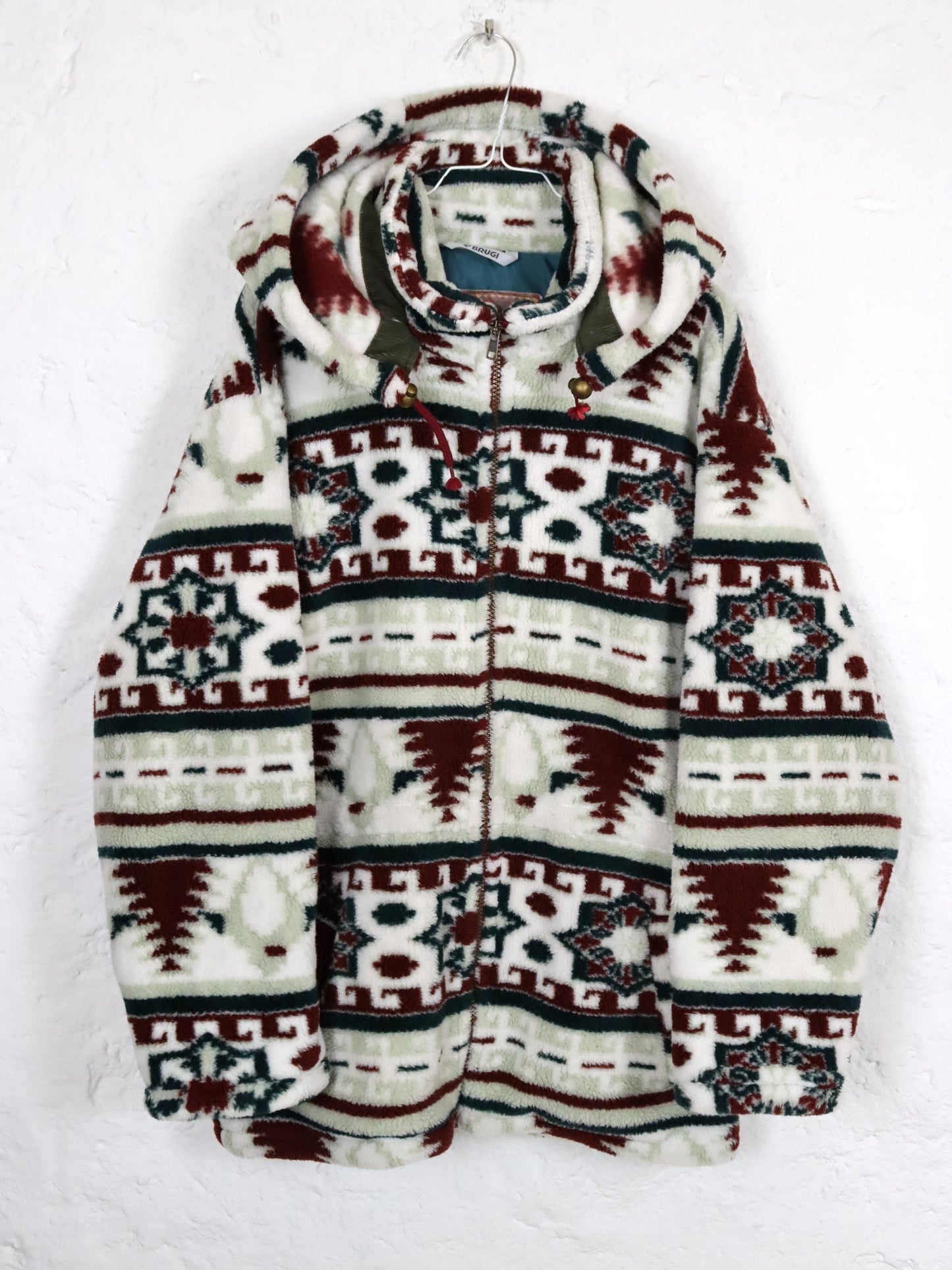 Vintage 80s 90s BRUGI coat teddy fleece Navajo hood 40