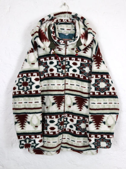 Vintage 80s 90s BRUGI coat teddy fleece Navajo hood 40