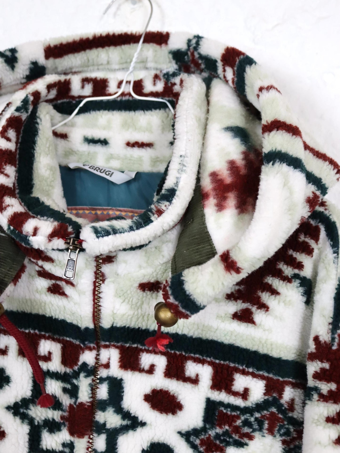 Vintage 80s 90s BRUGI coat teddy fleece Navajo hood 40