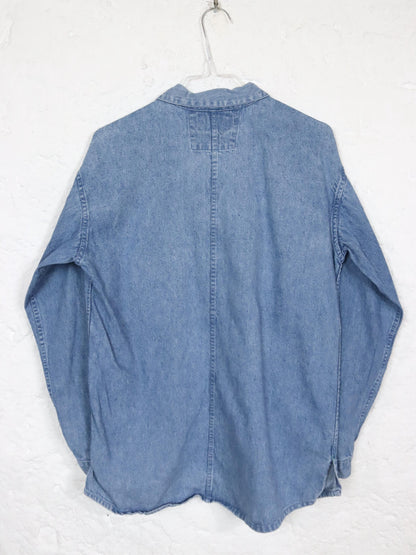 Vintage 80s 90s TOP FIVE denim shirt light blue embroidery planet stars S