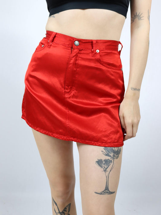 Vintage 80s 90s FIORUCCI satin skirt mini skirt shiny red S
