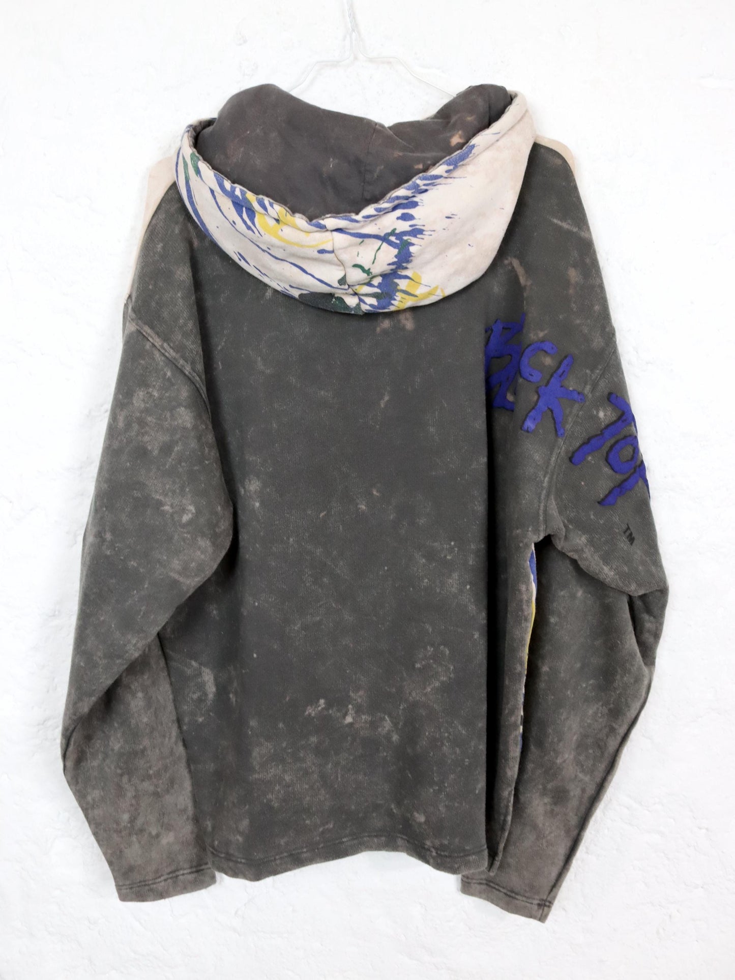 Vintage 80er 90er REEBOK BLACKTOP Hoodie Pullover crazy pattern Batik blau gelb grau M