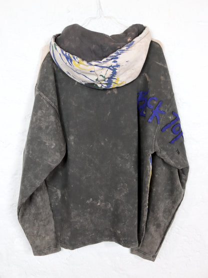 Vintage 80er 90er REEBOK BLACKTOP Hoodie Pullover crazy pattern Batik blau gelb grau M