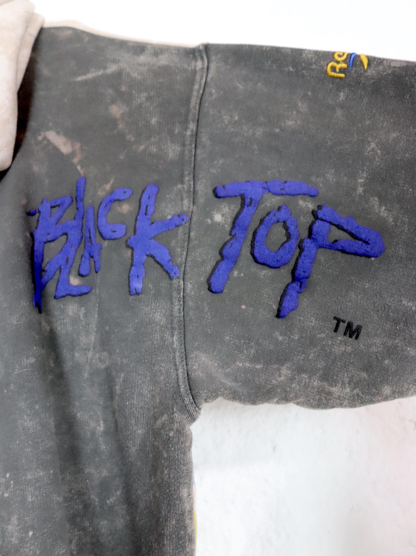Vintage 80er 90er REEBOK BLACKTOP Hoodie Pullover crazy pattern Batik blau gelb grau M