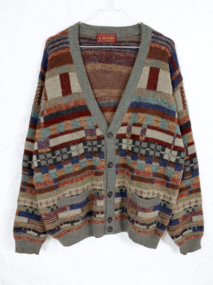 Vintage 80er 90er IL GRANCHIO Cardigan Strickjacke gemustert Mohair Wolle Alpaca XL