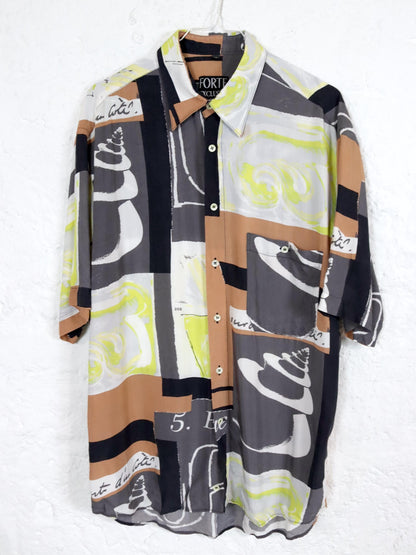Vintage 80s 90s FORTE EXCLUSIVE shirt short sleeve crazy pattern 42 L