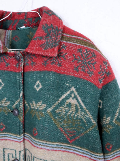 Vintage 80s 90s wool coat Navajo green red shoulder pads 42