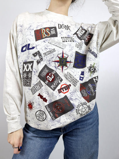 Vintage 80s 90s MALE longsleeve T-shirt long sleeve print crazy pattern 52 L