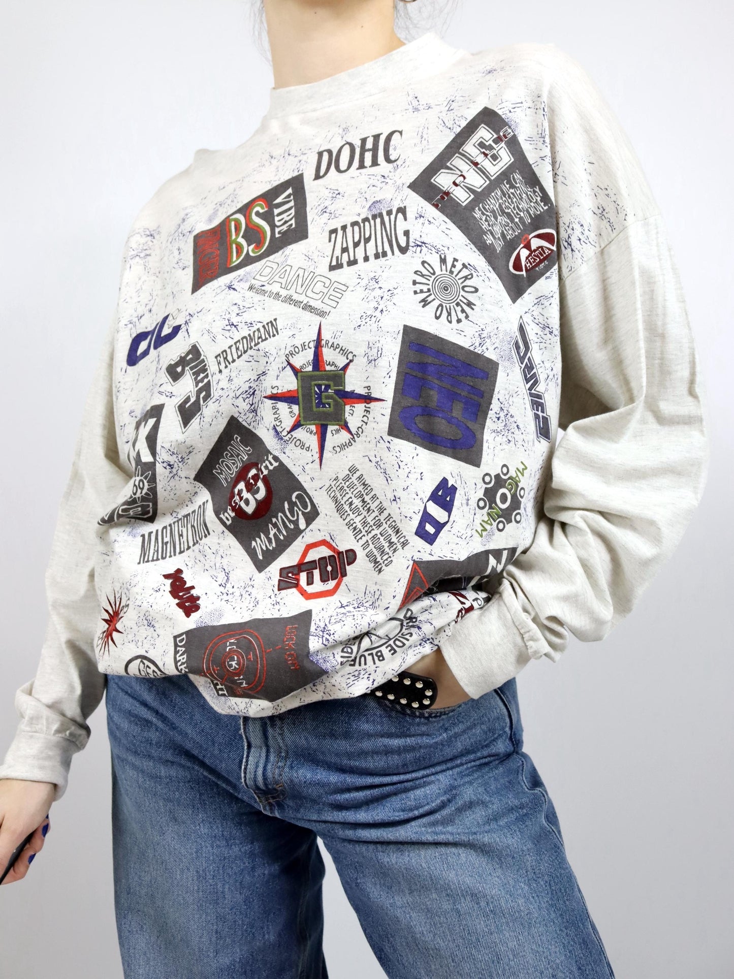 Vintage 80s 90s MALE longsleeve T-shirt long sleeve print crazy pattern 52 L