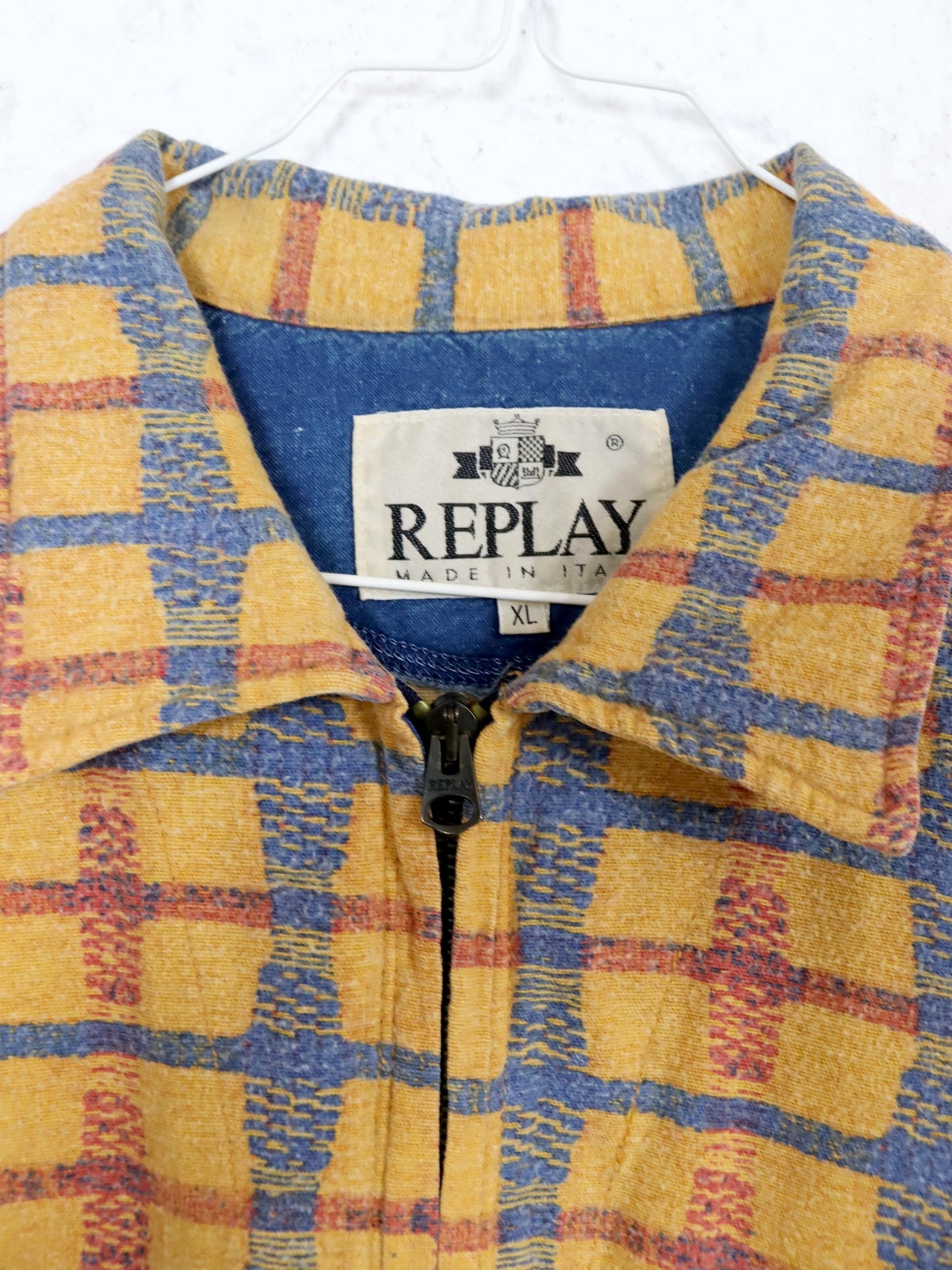 Vintage 80s 90s REPLAY shirt long sleeve checked yellow zipper XL