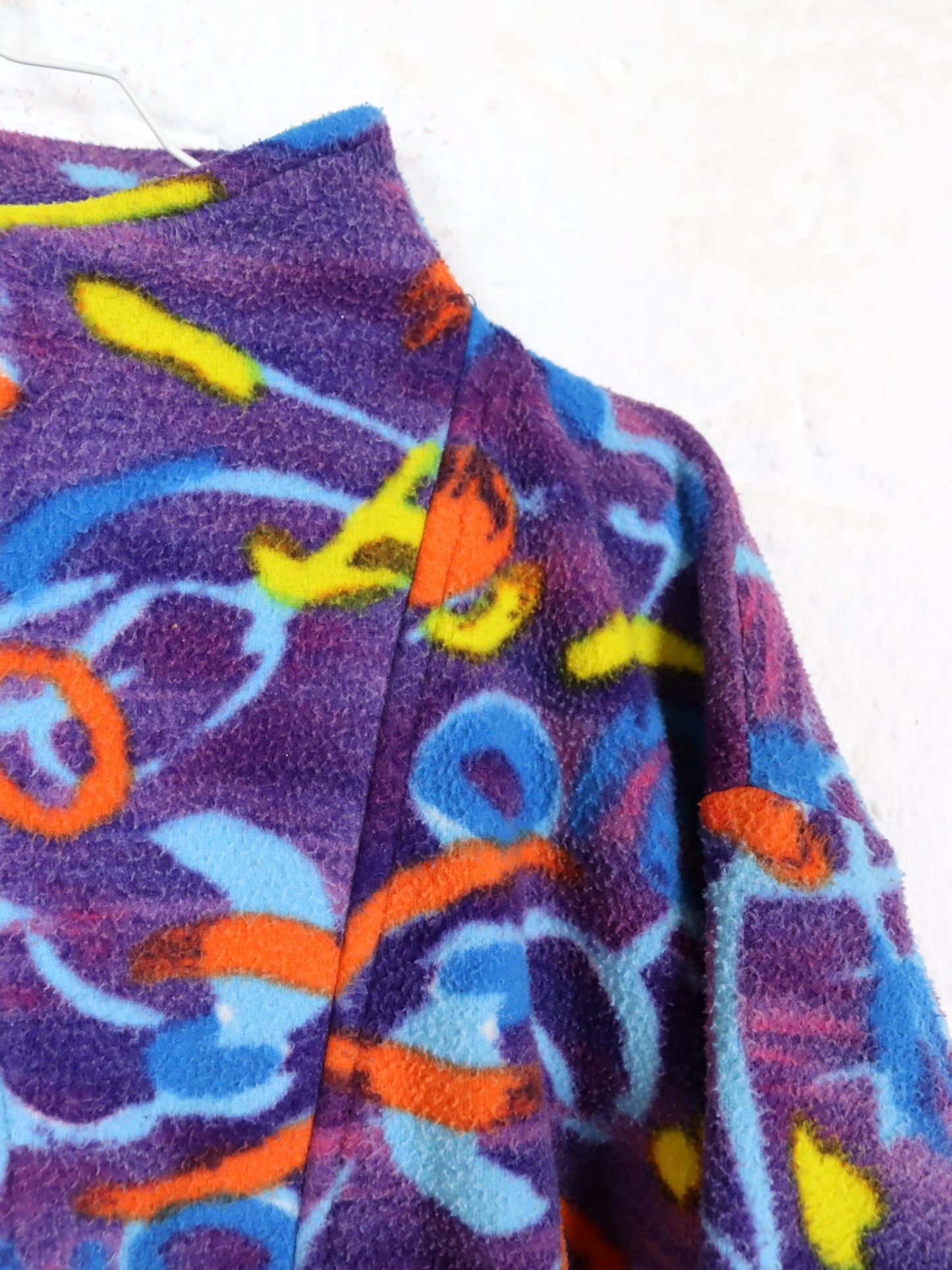 Vintage 80er 90er SPORTSWEAR Pullover Fleecepullover bunt crazy pattern Stehlragen L