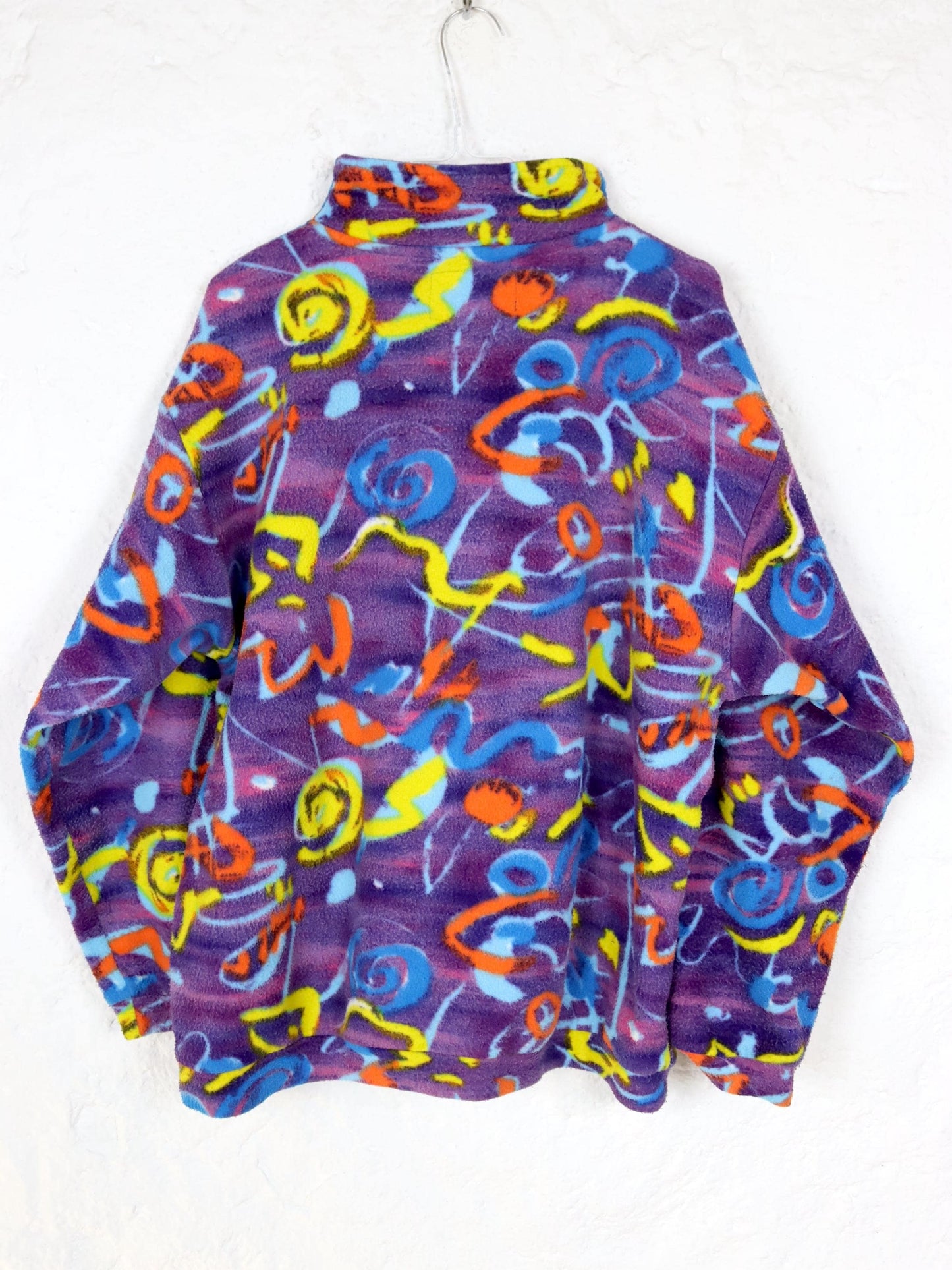 Vintage 80er 90er SPORTSWEAR Pullover Fleecepullover bunt crazy pattern Stehlragen L
