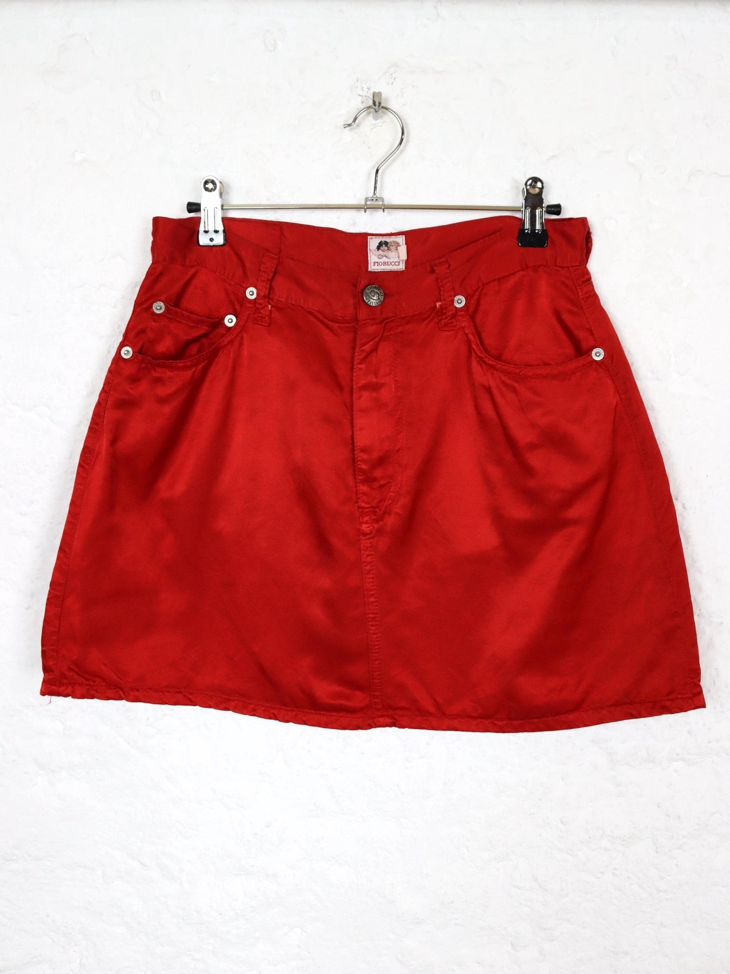 Vintage 80s 90s FIORUCCI satin skirt mini skirt shiny red S