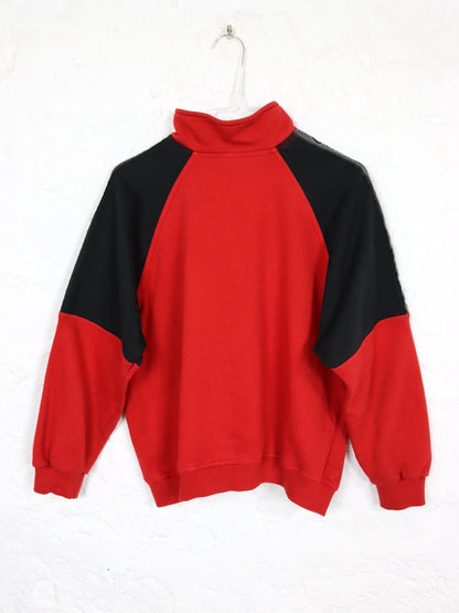Vintage 80er 90er ASICS Sweatshirt Pullover Stehkragen rot schwarz 152 XS