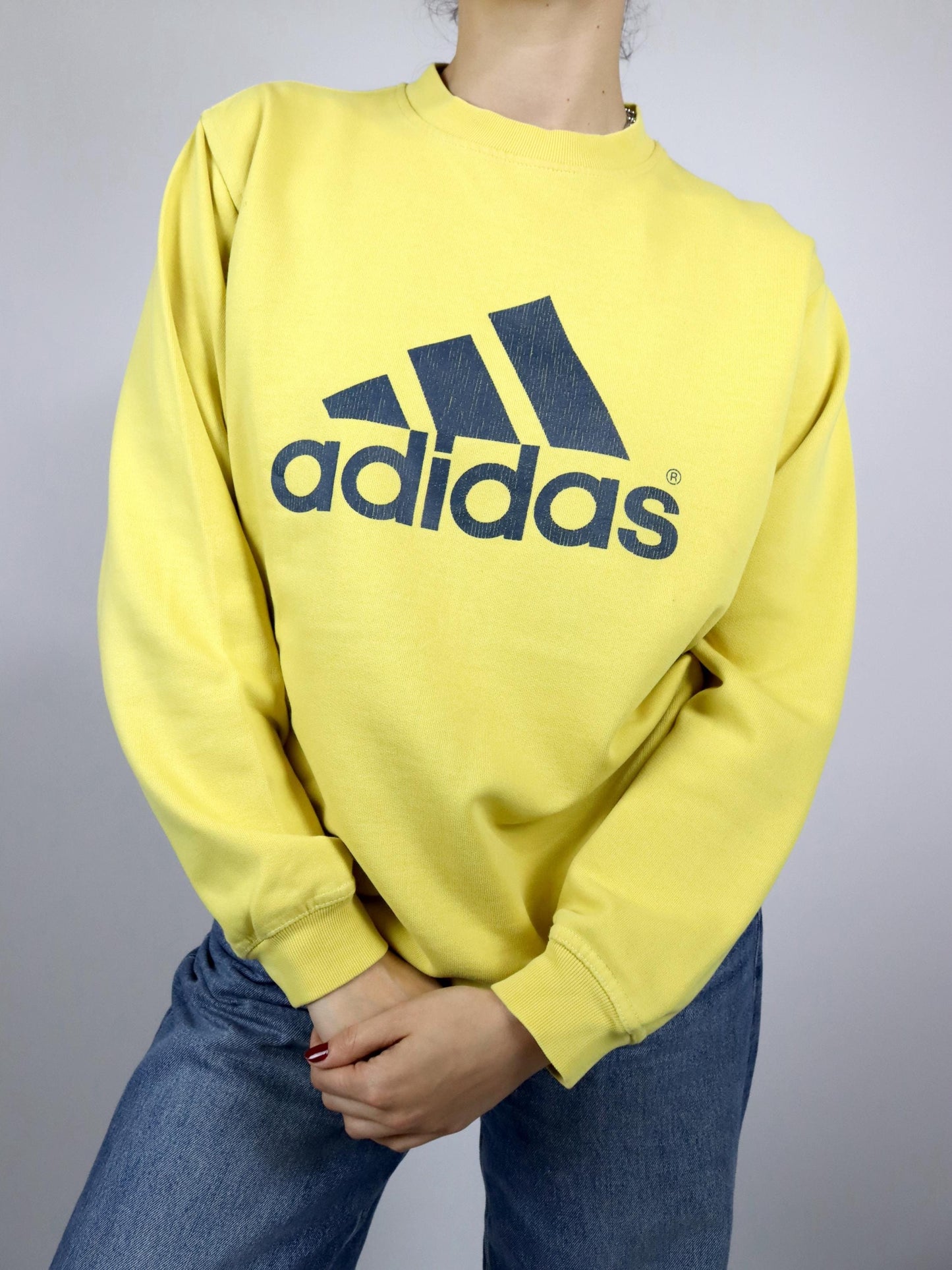 Vintage 80er 90er ADIDAS Sweatshirt Pullover gelb blau 176 M