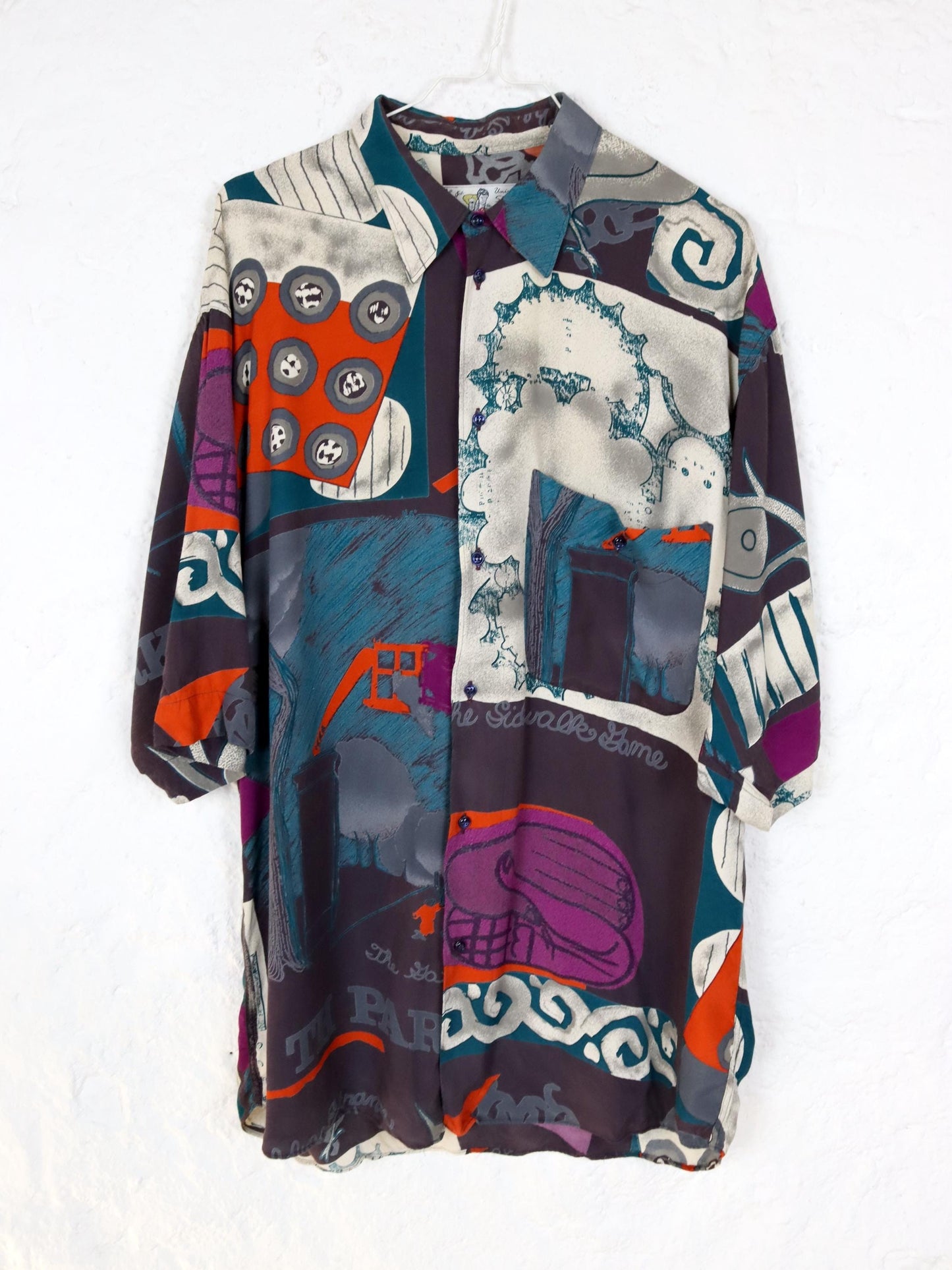 Vintage 80s 90s CIRCUS shirt short sleeve crazy pattern colorful L
