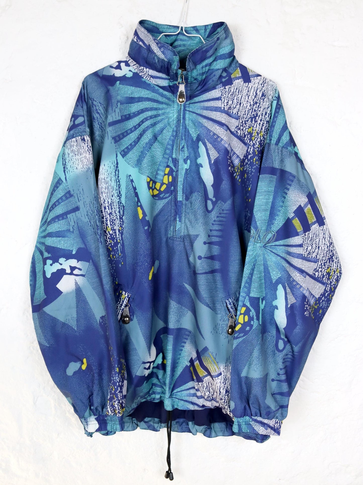 Vintage 80s 90s ODLO windbreaker jacket crazy pattern blue double layer L