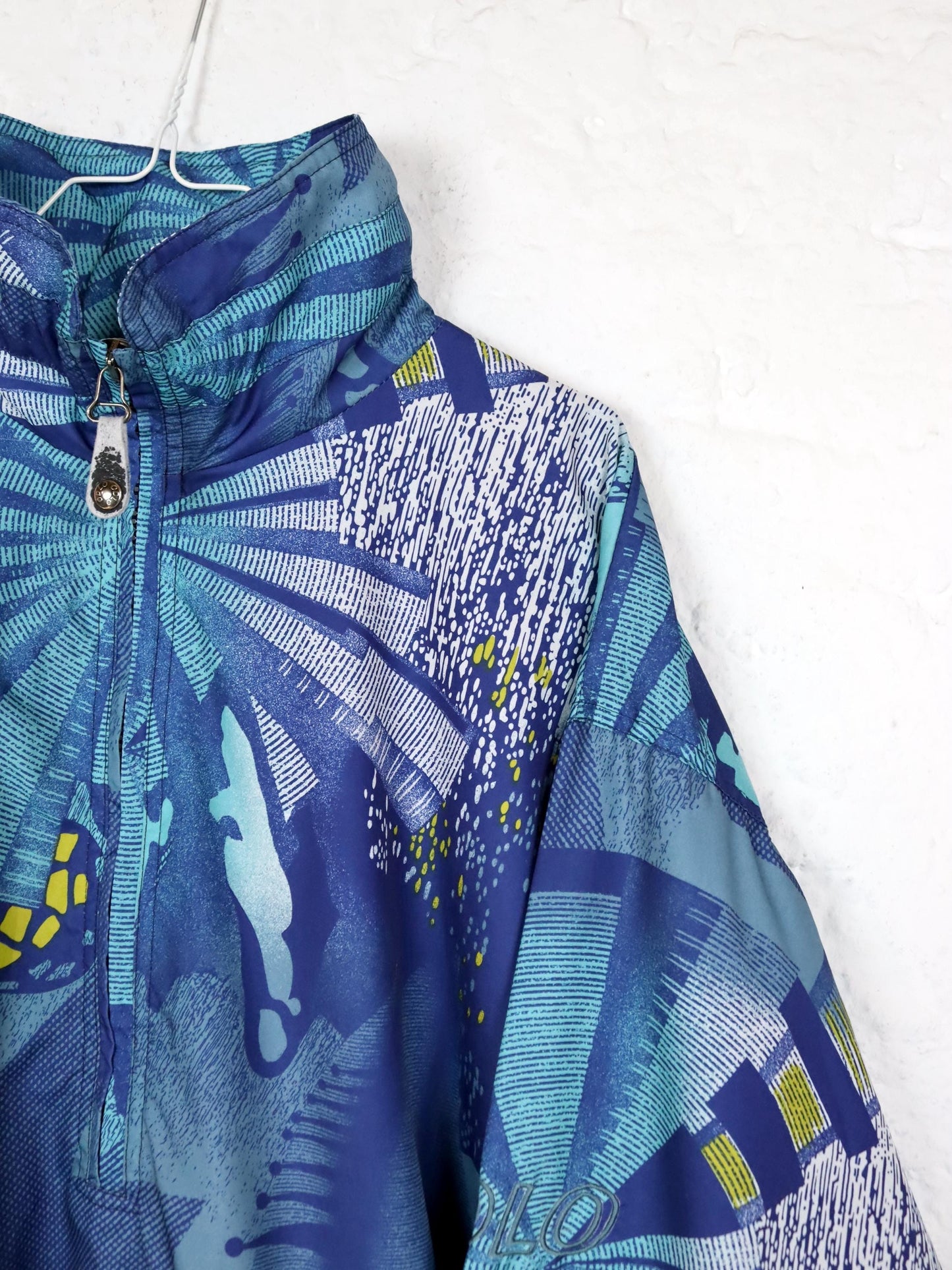 Vintage 80s 90s ODLO windbreaker jacket crazy pattern blue double layer L