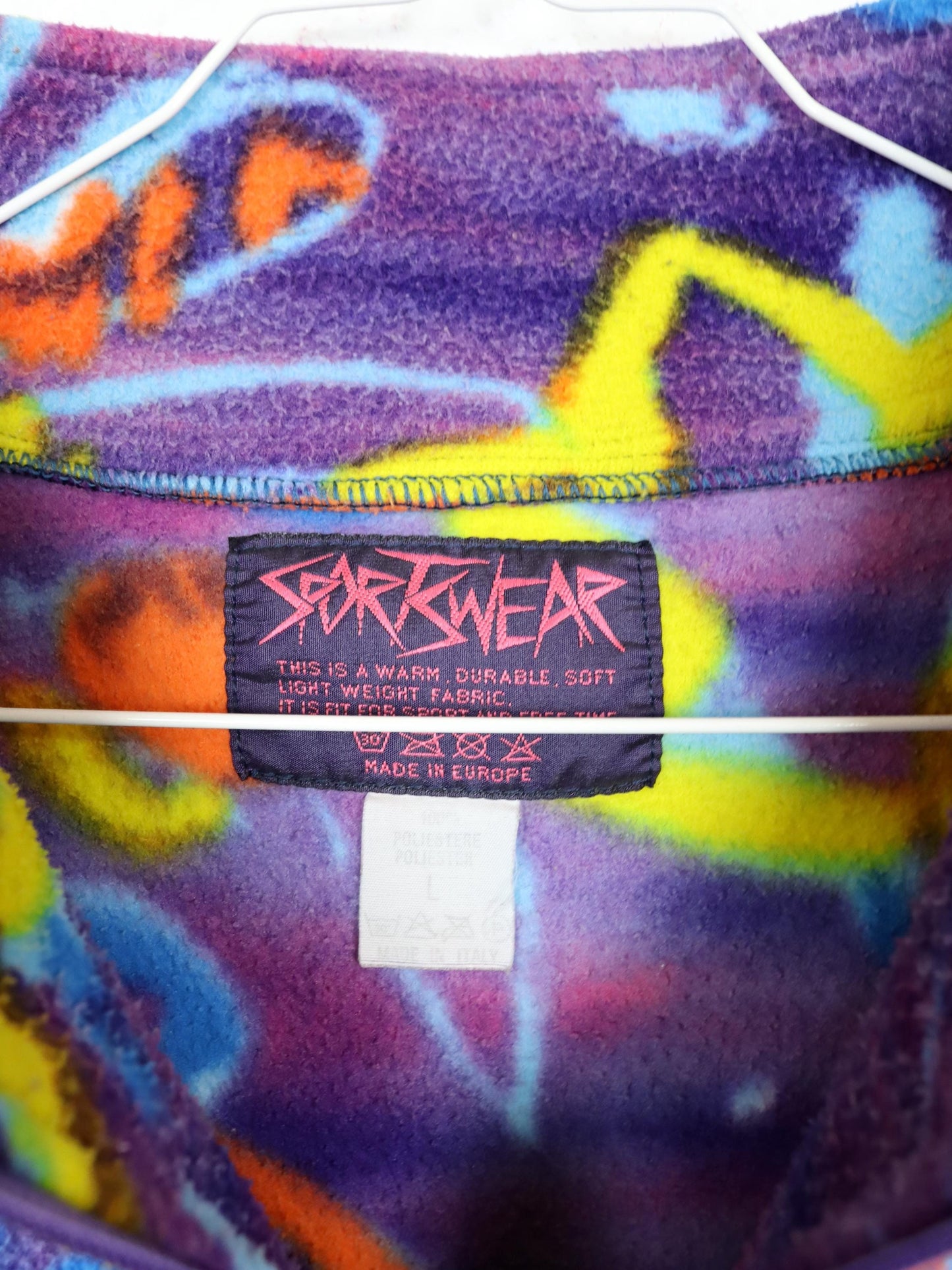 Vintage 80er 90er SPORTSWEAR Pullover Fleecepullover bunt crazy pattern Stehlragen L