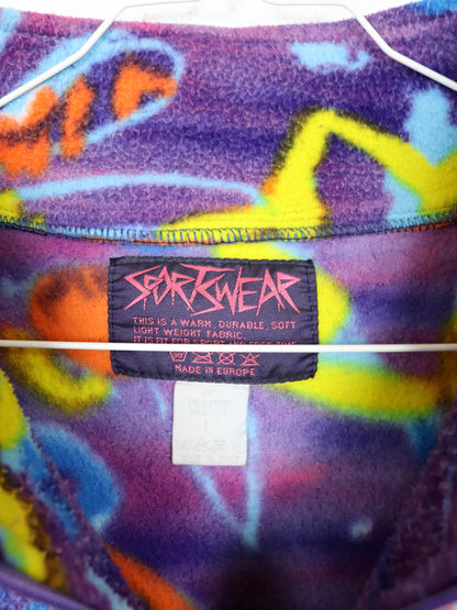 Vintage 80er 90er SPORTSWEAR Pullover Fleecepullover bunt crazy pattern Stehlragen L