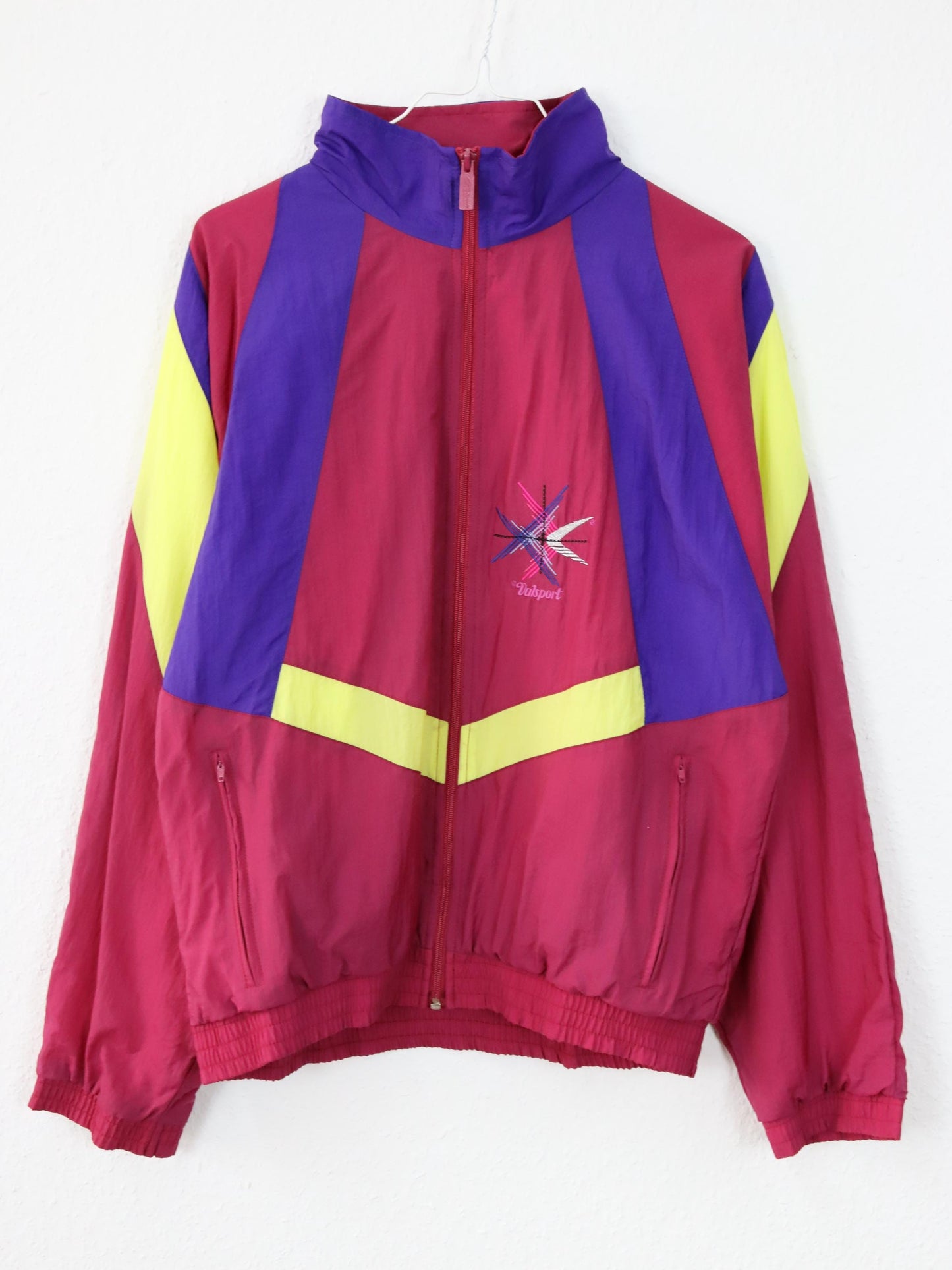 Vintage 80s 90s VALSPORT tracksuit jacket stand-up collar red yellow purple S
