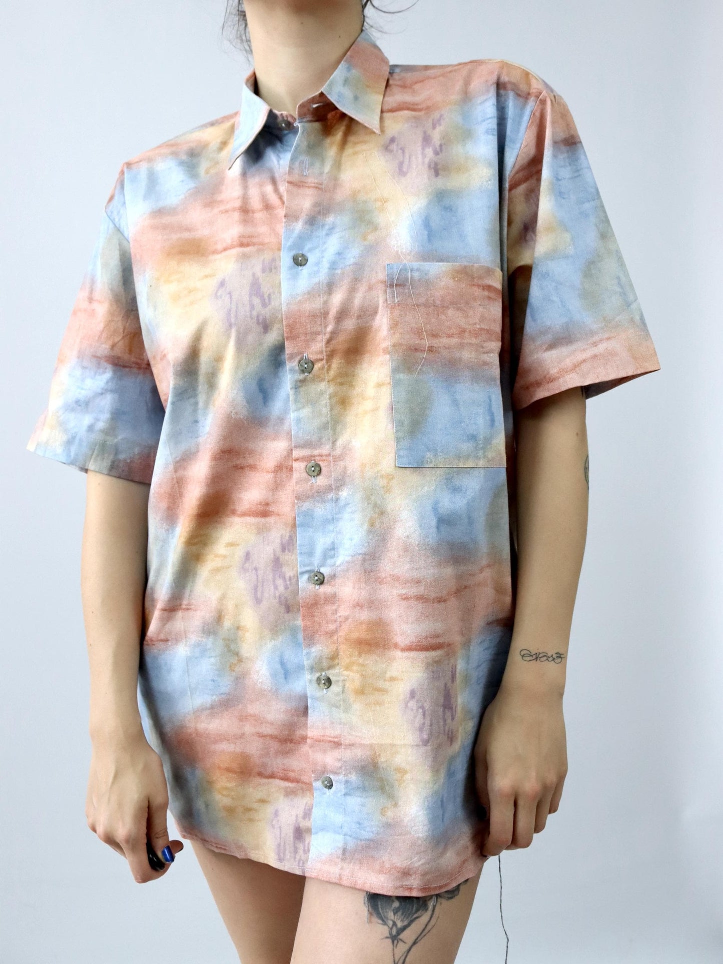Vintage 80s 90s GET IT ALL shirt short sleeve crazy pattern colorful L