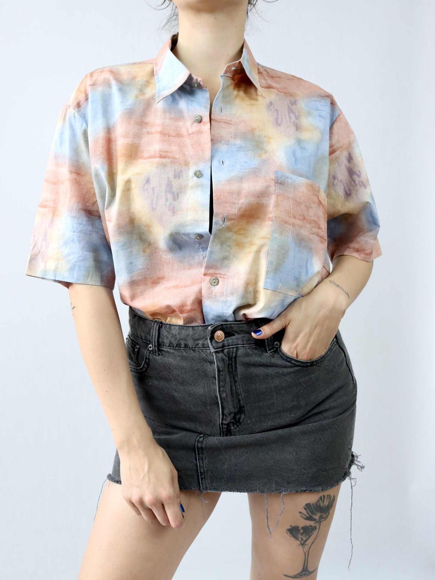 Vintage 80s 90s GET IT ALL shirt short sleeve crazy pattern colorful L