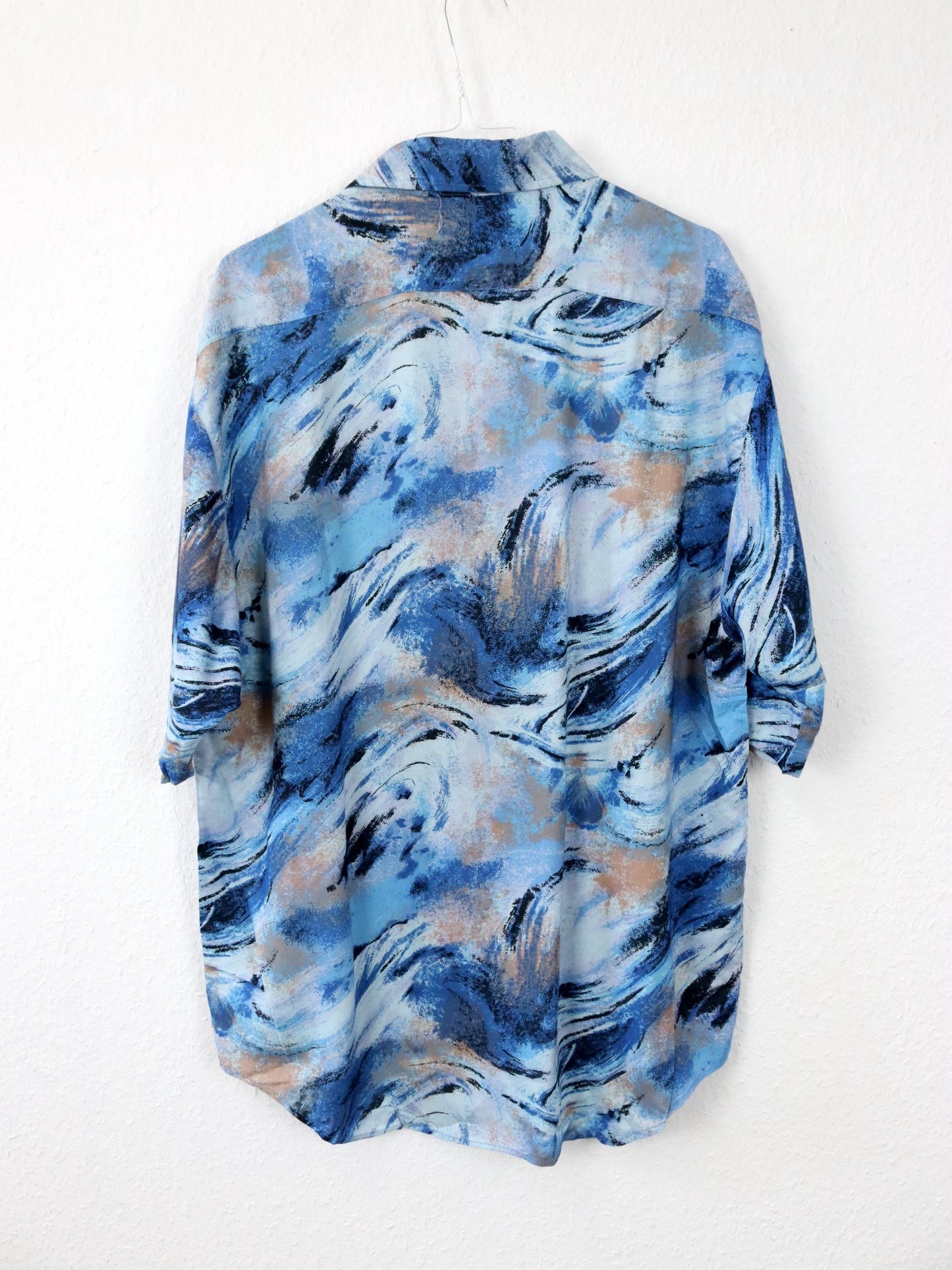Vintage 80s 90s SUNNY shirt short sleeve crazy pattern blue viscose L