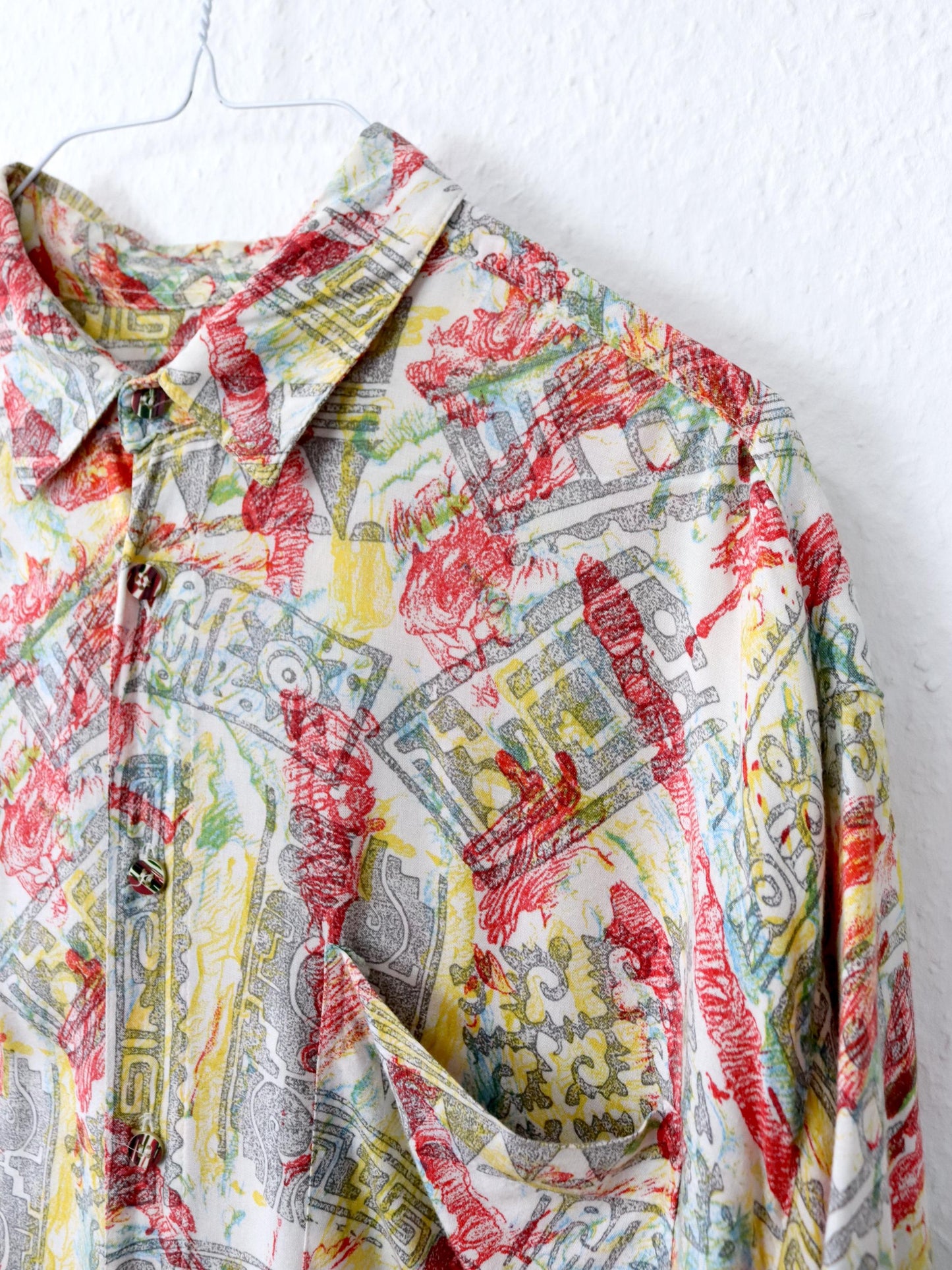 Vintage 80s 90s GIN TONIC shirt short sleeve crazy pattern colorful viscose M