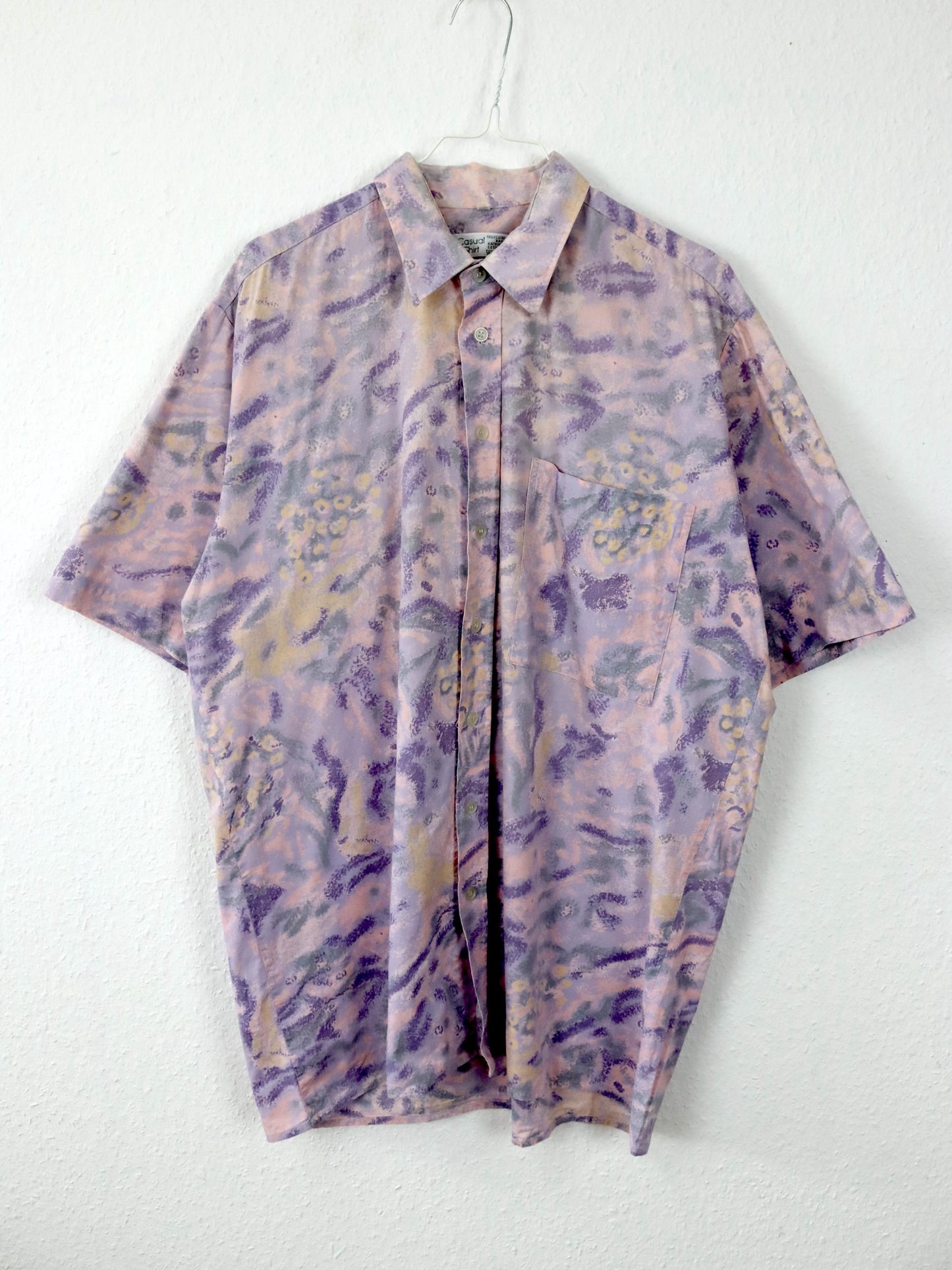 Vintage 80s 90s C&amp;A shirt short sleeve crazy pattern purple lilac L