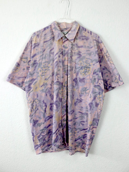 Vintage 80s 90s C&amp;A shirt short sleeve crazy pattern purple lilac L