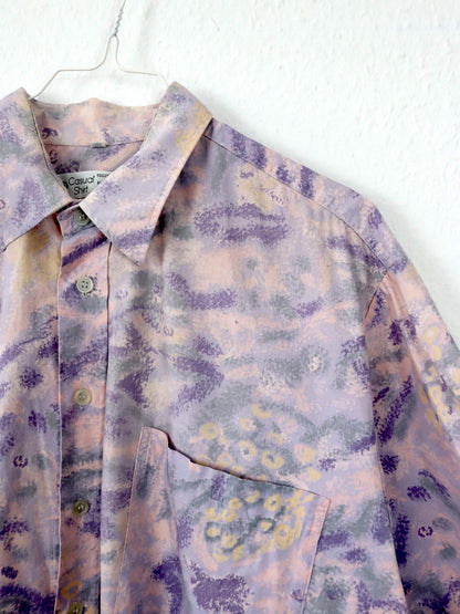Vintage 80s 90s C&amp;A shirt short sleeve crazy pattern purple lilac L