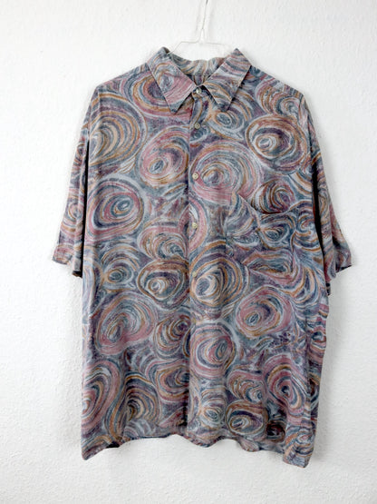 Vintage 80s 90s shirt short sleeve crazy pattern pastel L