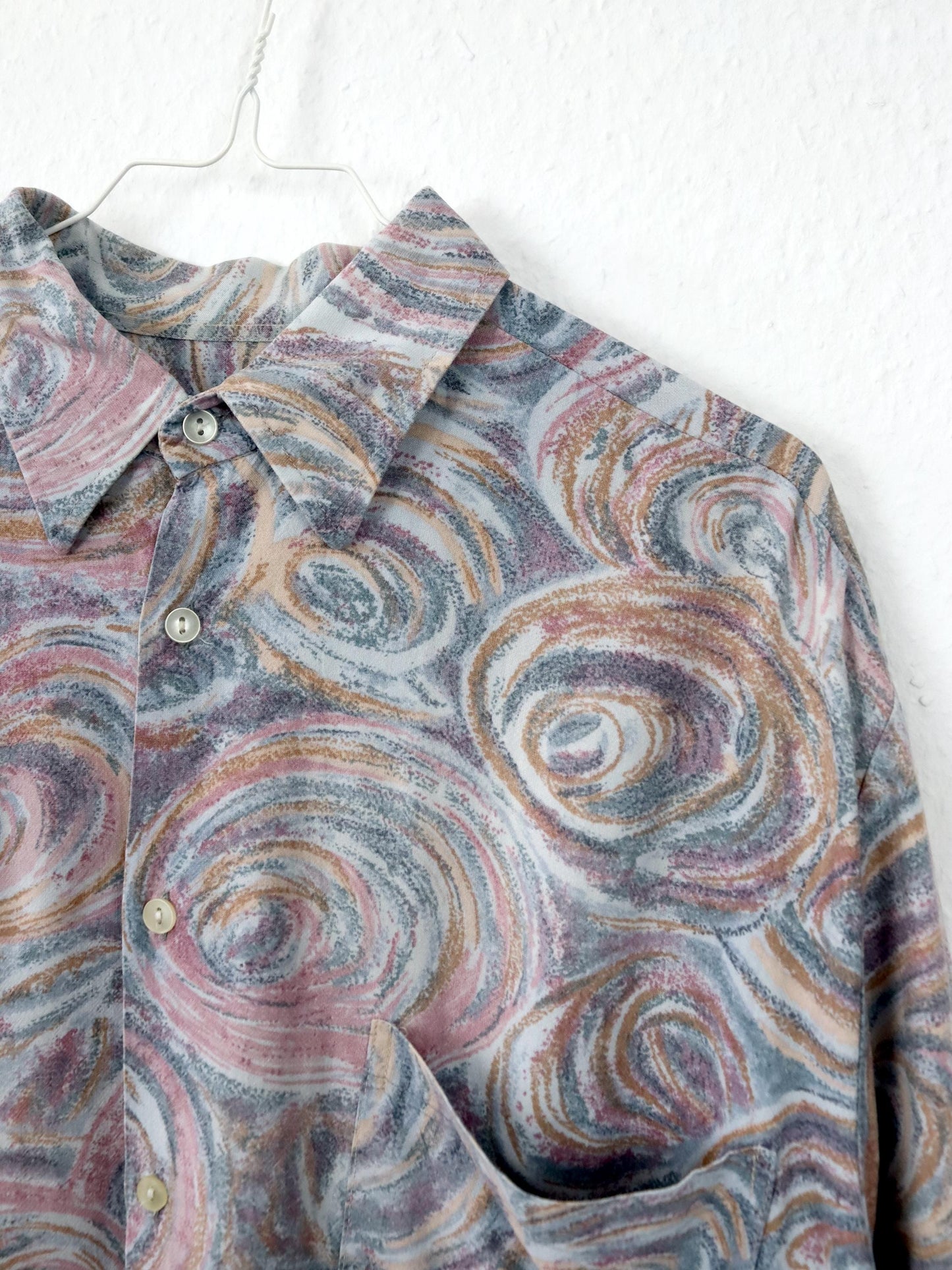 Vintage 80s 90s shirt short sleeve crazy pattern pastel L