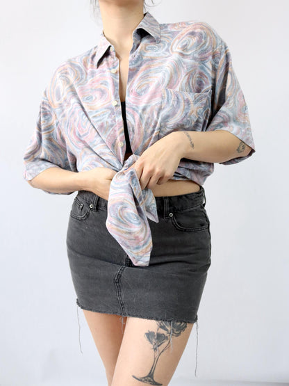 Vintage 80s 90s shirt short sleeve crazy pattern pastel L
