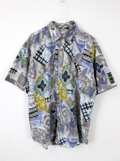 Vintage 80s 90s JFH shirt short sleeve crazy pattern colorful L