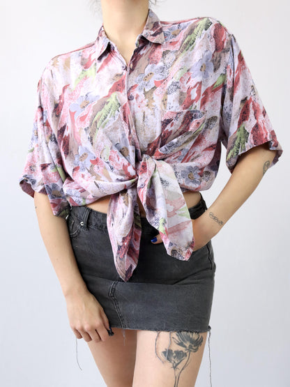 Vintage 80s 90s AB FLYING shirt short sleeve crazy pattern L