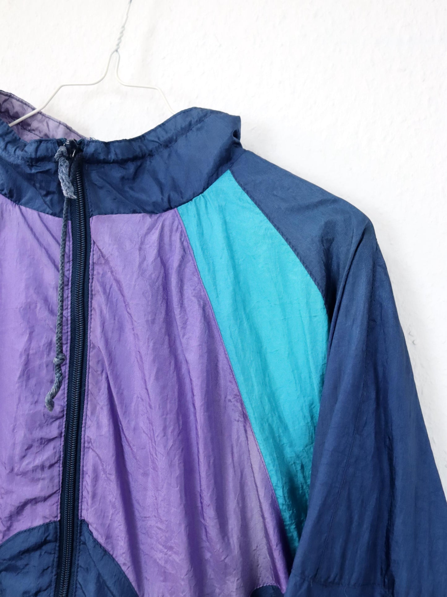 Vintage 80s 90s BLUESEVEN tracksuit jacket stand-up collar double-layered shiny purple blue XL