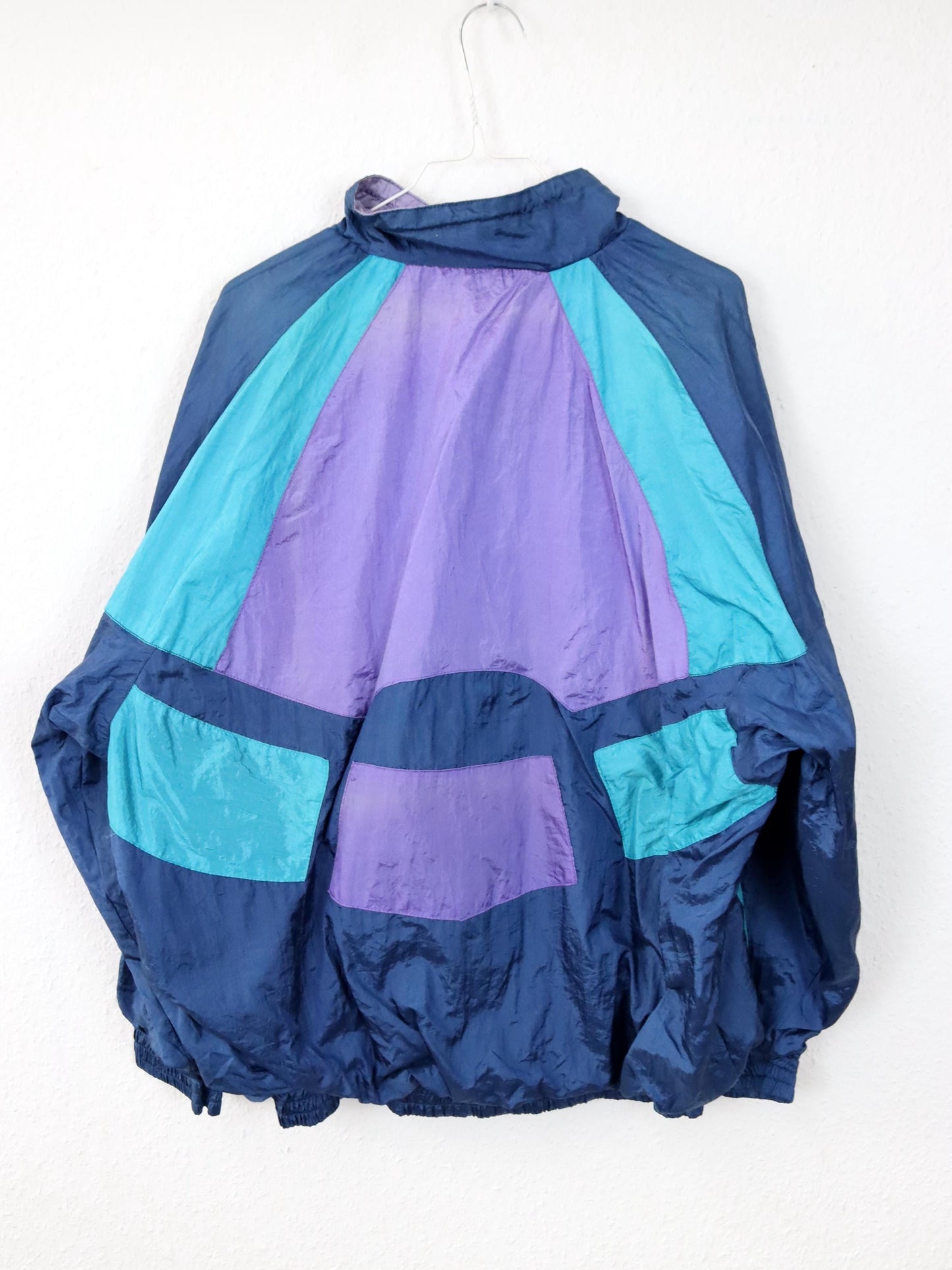 Vintage 80s 90s BLUESEVEN tracksuit jacket stand-up collar double-layered shiny purple blue XL