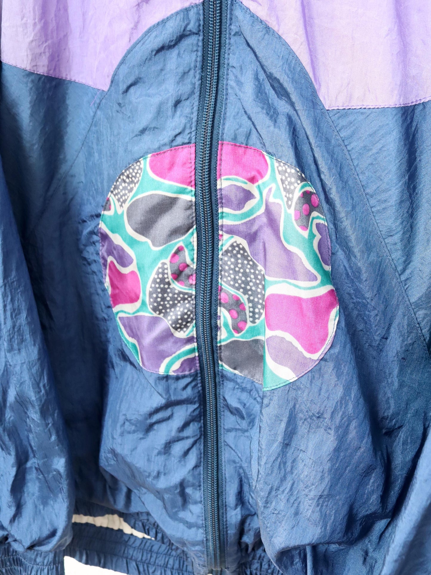Vintage 80s 90s BLUESEVEN tracksuit jacket stand-up collar double-layered shiny purple blue XL
