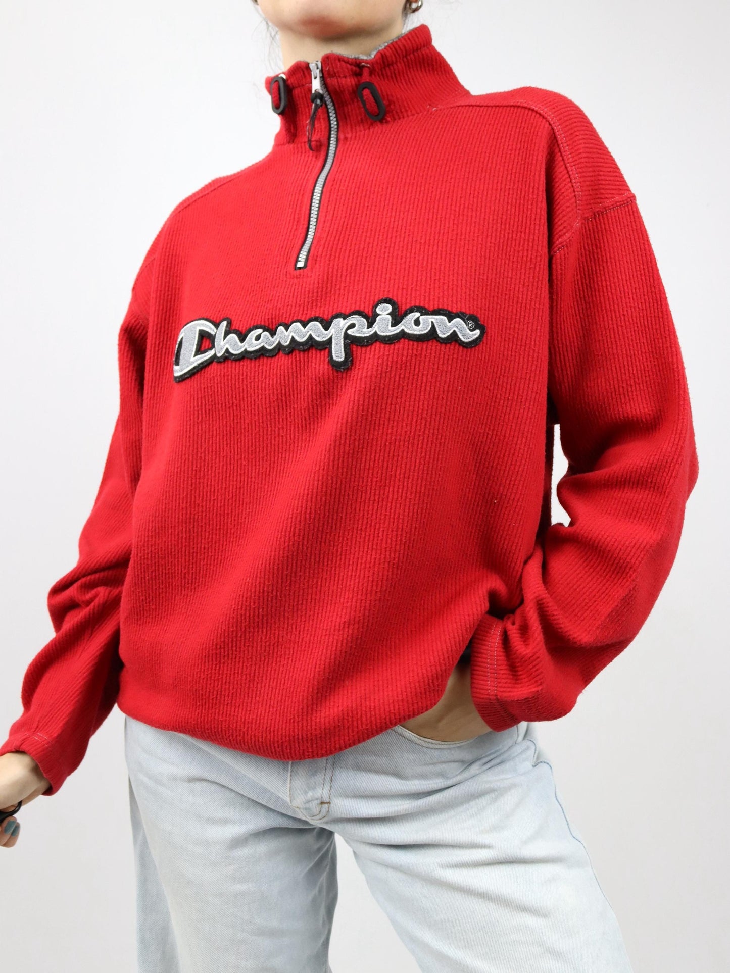Vintage 80er 90er CHAMPION Sweatshirt Pullover grau rot M