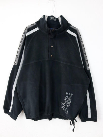 Vintage 80er 90er ASICS Fleecepullover Stehkragen schwarz grau XXL